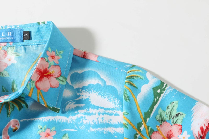 SSLR Big Boys Hawaiian Shirt Flamingos Button Down Shirt Short Sleeve Luau Shirt for Kids (X-Large, Blue) - Image 5